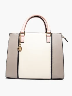 Beige and Pink Striped Panel Bag