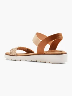 Beige and Tan Bench Sandal with Woven Strap