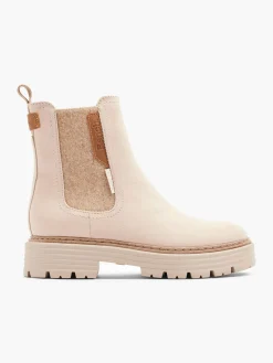 Beige Ankle Boot with Contrasting Panel Detail