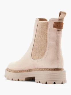 Beige Ankle Boot with Contrasting Panel Detail