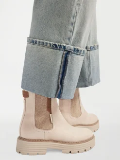 Beige Ankle Boot with Contrasting Panel Detail
