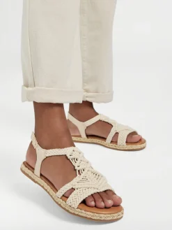 Beige Braided Detail Ankle Strap Sandals