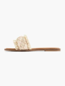 Beige Braided Flat Sandal with Fringing and Diamante Details