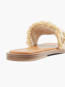Beige Braided Flat Sandal with Fringing and Diamante Details