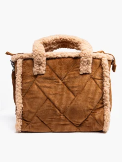 Beige Chord Quilted Bourg Trimmed Tote Bag