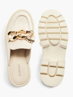 Beige Chunky Slip On Loafer with Chain Detail