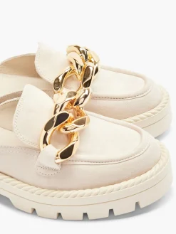 Beige Chunky Slip On Loafer with Chain Detail