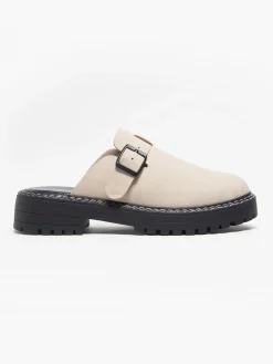 Beige Closed Toe Slip On Shoe with Contrasting Stitching