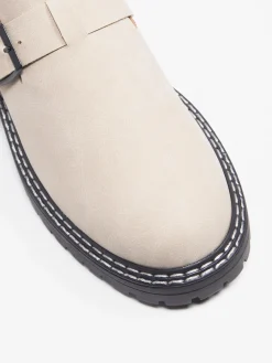 Beige Closed Toe Slip On Shoe with Contrasting Stitching