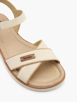 Beige Cross Strap Sandal with Ankle Strap and Buckle Detail