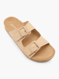 Beige Double Buckle Detail Flat Sandal