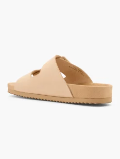 Beige Double Buckle Detail Flat Sandal