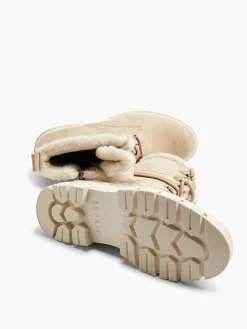 Beige Faux Fur Lined Boot With Wrap Around Laces