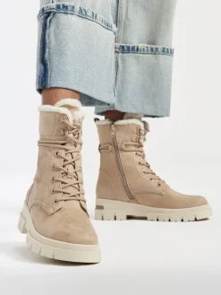 Beige Faux Fur Lined Boot With Wrap Around Laces