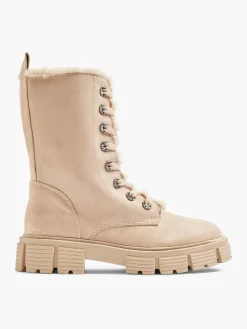 Beige Faux Fur Lined Lace Up Boot