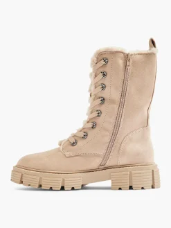 Beige Faux Fur Lined Lace Up Boot
