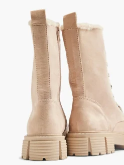 Beige Faux Fur Lined Lace Up Boot