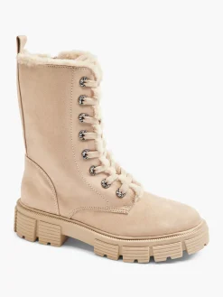 Beige Faux Fur Lined Lace Up Boot