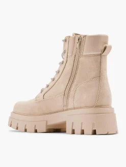 Beige Lace Up Chunky Ankle Boot