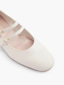 Beige Leather Double Strapped Ballerina