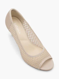 Beige Open Toe Diamante Detailed High Heel