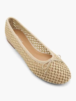 Beige Open Woven Ballerina with Bow Detail