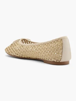 Beige Open Woven Ballerina with Bow Detail