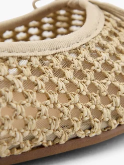 Beige Open Woven Ballerina with Bow Detail