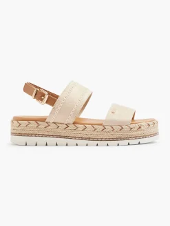 Beige Platform Sandal with Stitching Detail