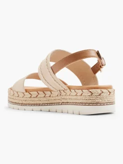 Beige Platform Sandal with Stitching Detail