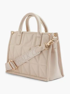 Beige Quilted Tote Bag with Adjustable Shoulder Strap