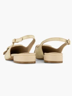 Beige Raffia Slingback Ballerina with Buckle Detail