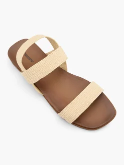 Beige Raffia Textile Strapped Flat Sandal