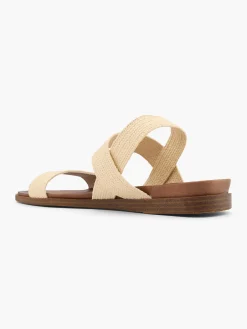 Beige Raffia Textile Strapped Flat Sandal