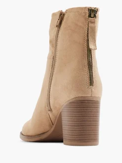 Beige Ruched Ankle Boot with Zipper