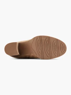 Beige Ruched Ankle Boot with Zipper