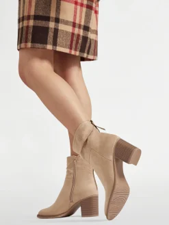 Beige Ruched Ankle Boot with Zipper