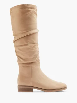 Beige Ruched Long Leg Boot
