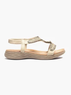 Beige Sandal with Jewel Details and Elasticated Strap
