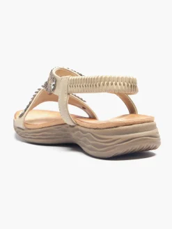 Beige Sandal with Jewel Details and Elasticated Strap