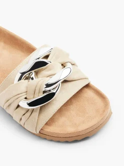 Beige Slip On Mule with Chain Detail