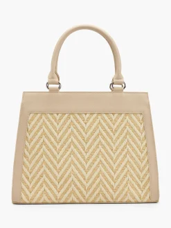 Beige Textiled Panelled Tote Bag