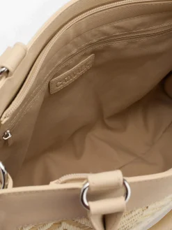 Beige Textiled Panelled Tote Bag