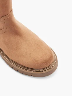 Beige Tie Back Detail Fur Lined Ankle Boot