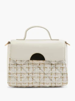 Beige Tweed Cross Body Bag with Adjustable Strap