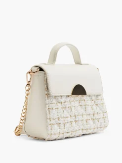 Beige Tweed Cross Body Bag with Adjustable Strap