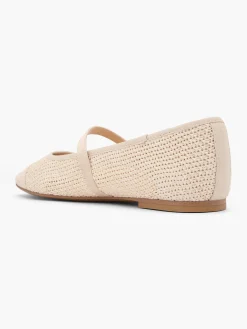 Beige Woven Buckle Strapped Ballerina