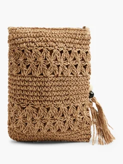 Beige Woven Cross Body Bag