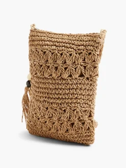 Beige Woven Cross Body Bag