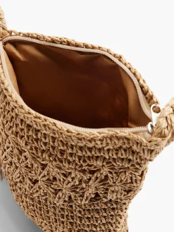 Beige Woven Cross Body Bag